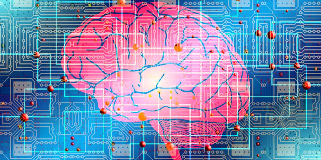 Image of brain on computer circuits
