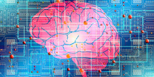 Image of brain on computer circuits