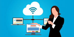 person pointing the monitor WIFI signal