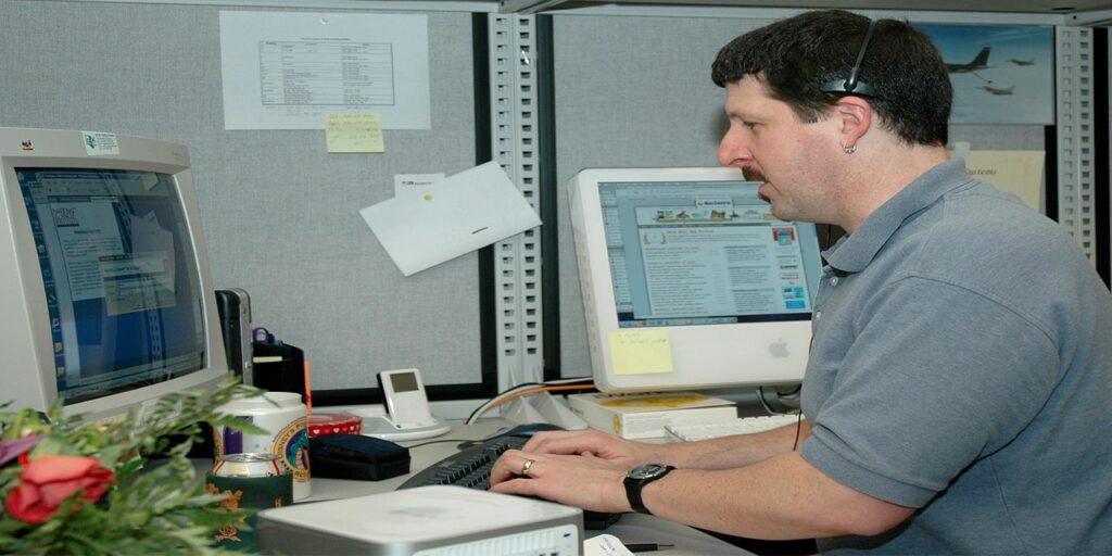 man transcribing transcription business
