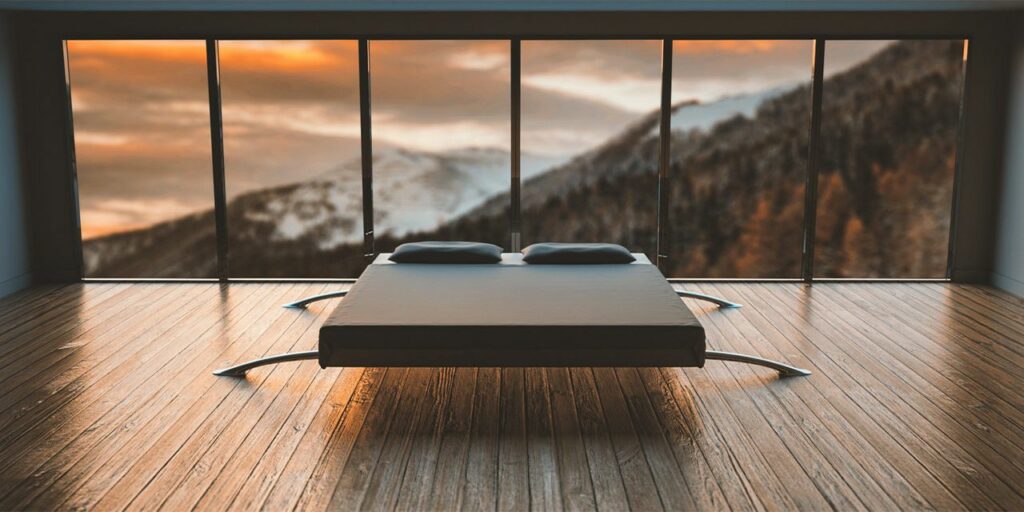 parquet floor black and white mattress