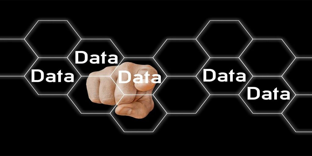 data blockchain honeycomb hexagon computer hand