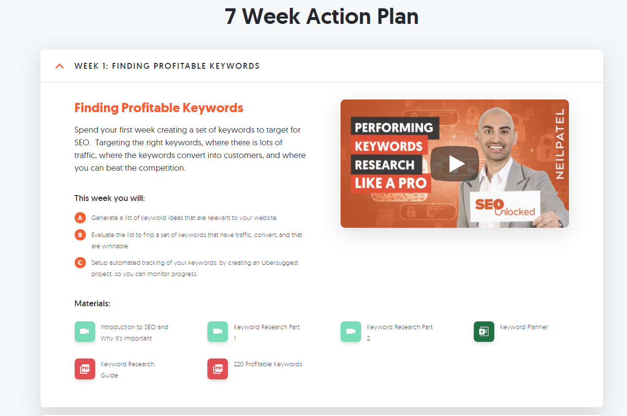 Ubersuggest 7 Week Action Plan