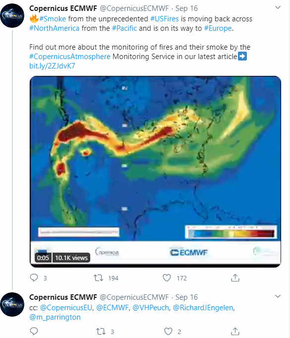 Screenshot from Copernicus ECMWF Twitter
