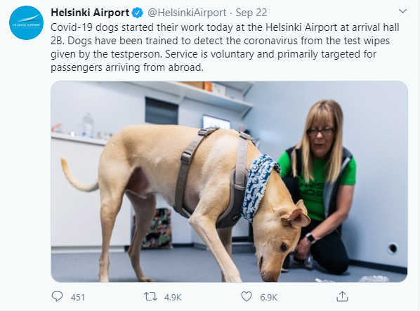 Screenshot from Helsinki Airport's Twitter account
