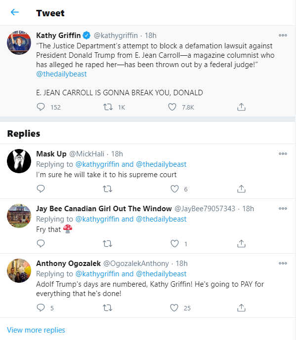 Screenshot from Kathy Griffin's Twitter account