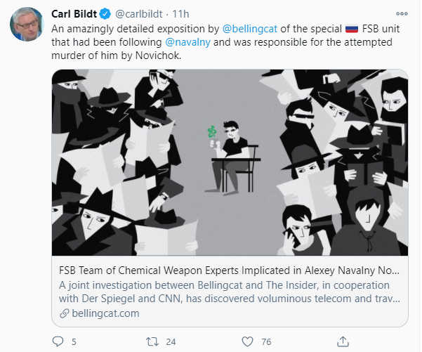 Screenshot from Carl Bildt's Twitter account